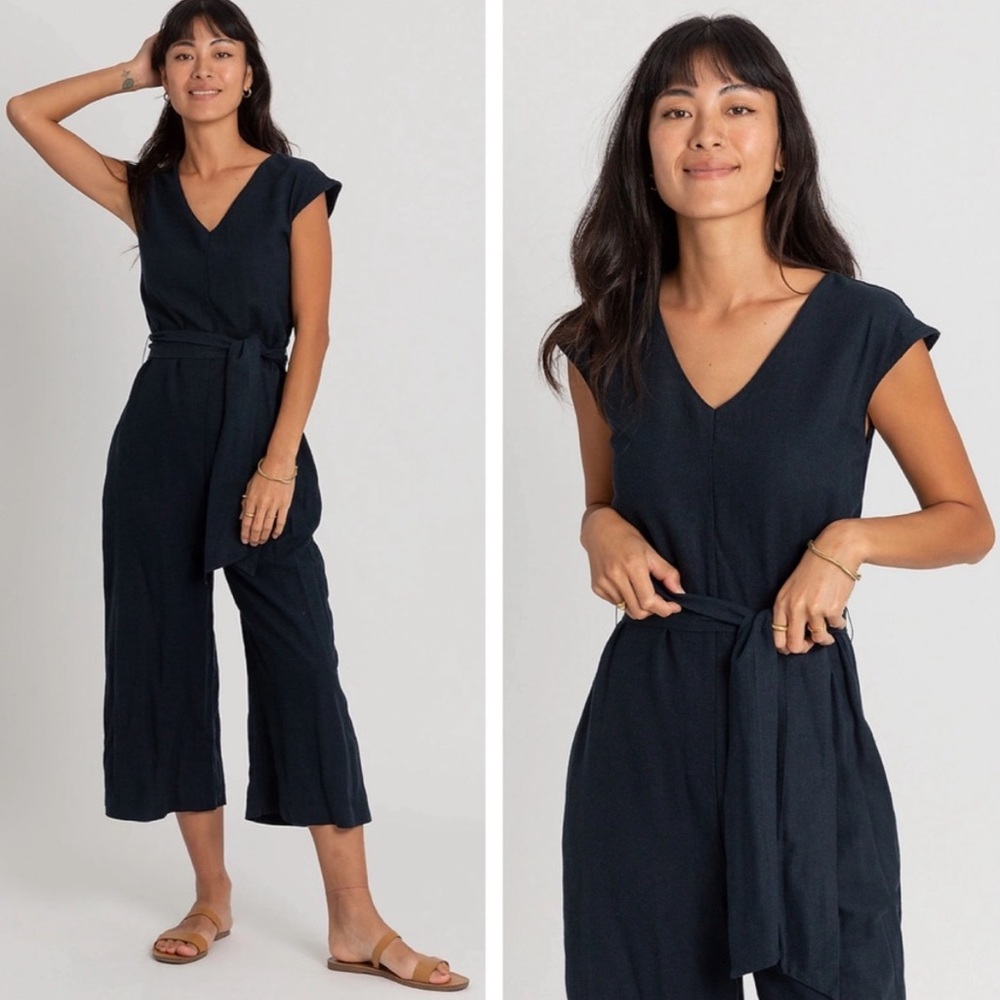 Gracemade Madewell Shalom
Linen Blend Cropped Jumpsuit Blue‎ Size Large